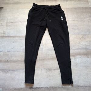 Gymking gym king work out fit pants joggers black reflective run zip ankle S